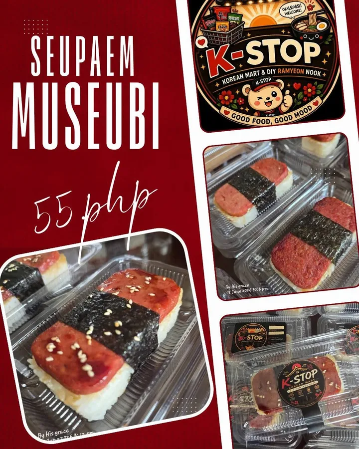 Seupaem museubi from K-Stop, glazed spam over pressed rice banded with seaweed and sesame seeds