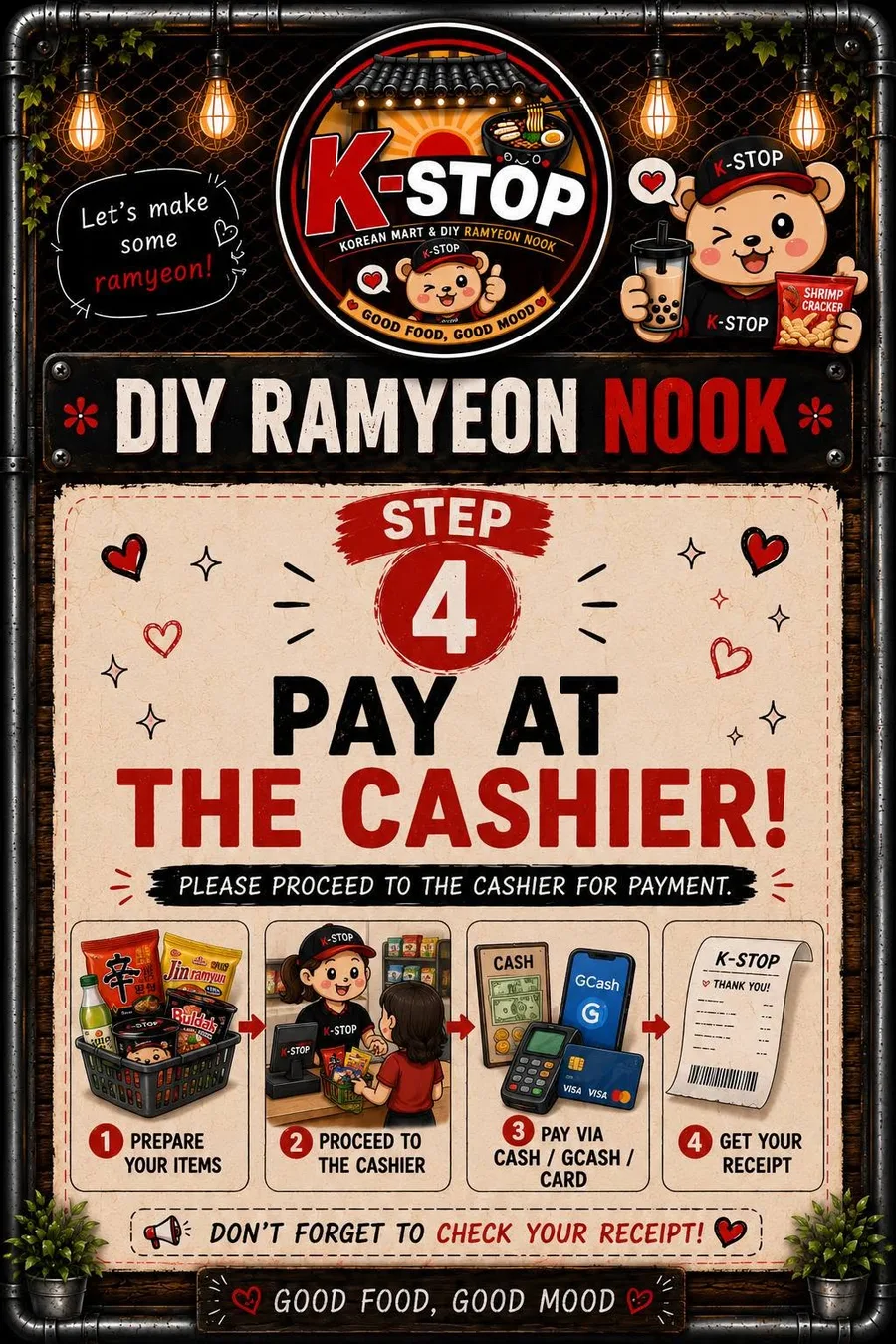 Step 4 — Pay at the cashier